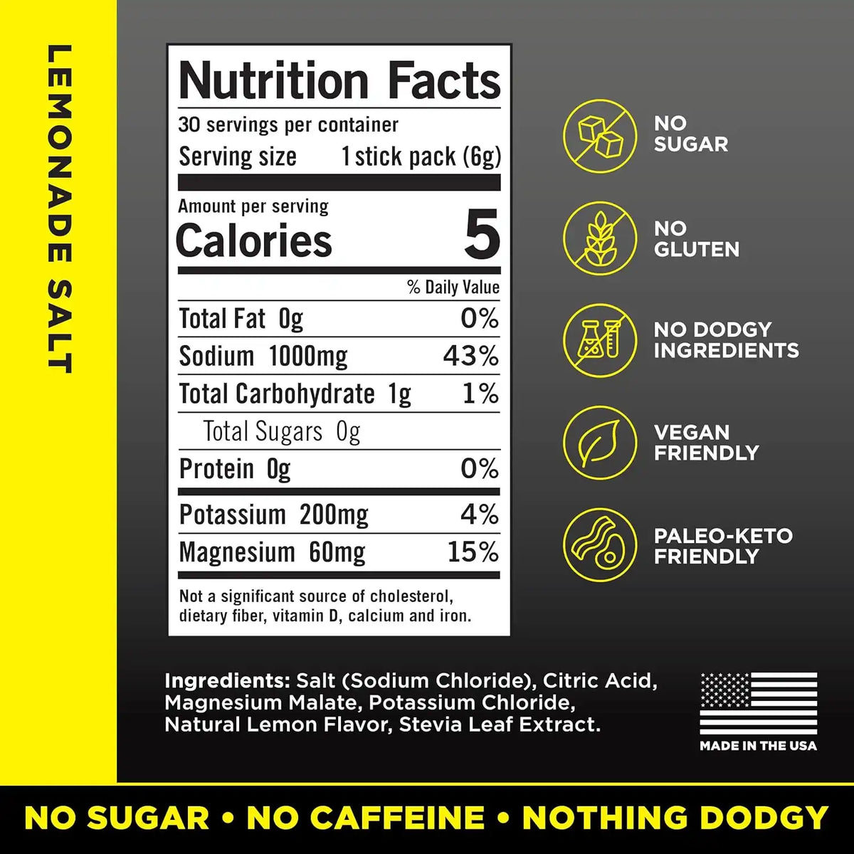 LMNT Zero Sugar Electrolytes - Lemonade Salt | Drink Mix | 30 Count
