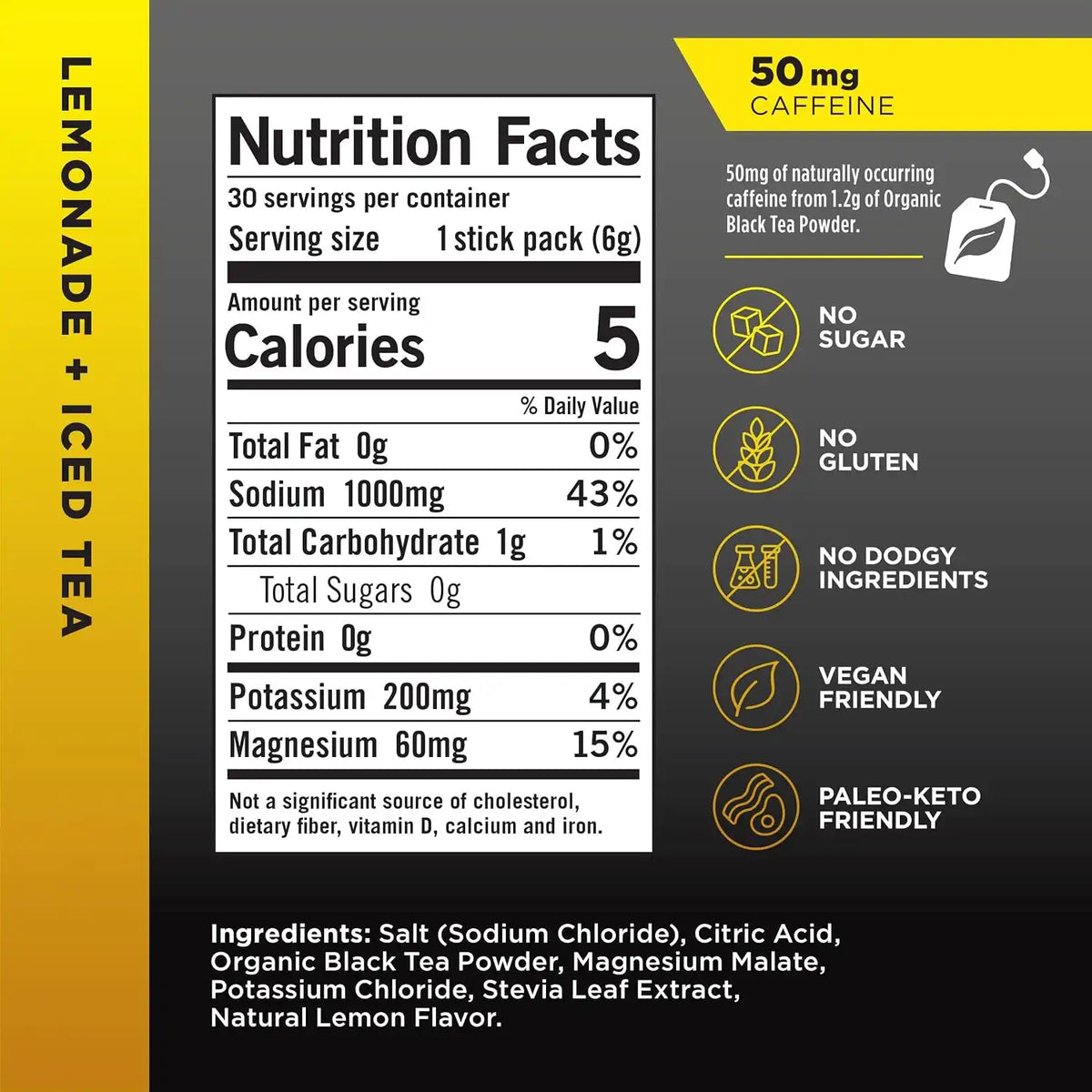 LMNT Zero Sugar Electrolytes - Lemonade Iced Tea | Drink Mix | 30 Count