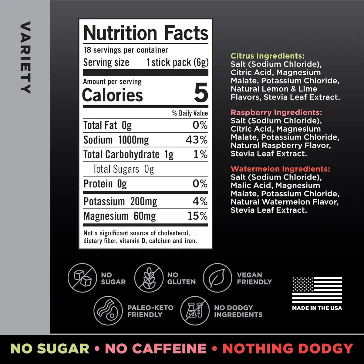 LMNT Zero Sugar Electrolytes - Variety Pack Bundle | Drink Mix | 18-Count